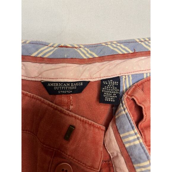American Eagle Coral Chino Shorts Size 12 Distressed Cuffed Pockets - Picture 2 of 8